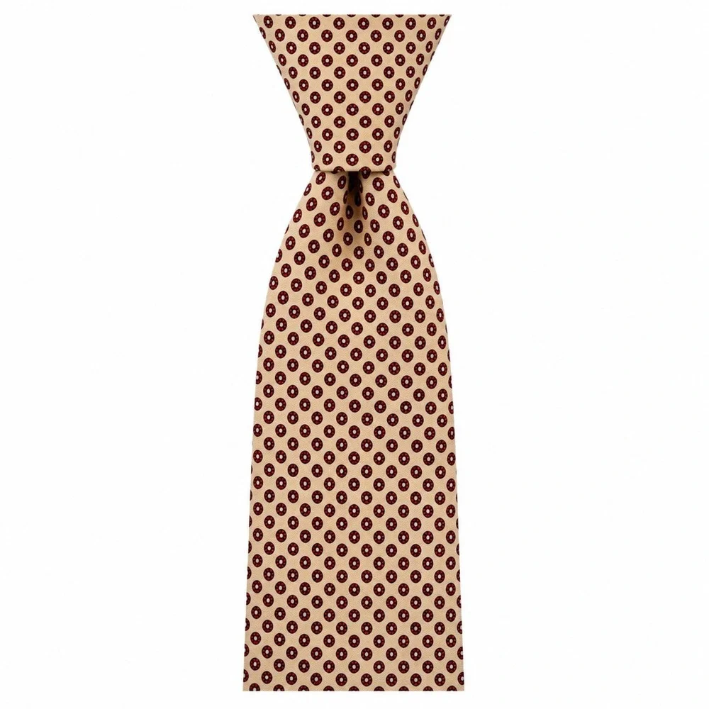 B ALTMAN&CO Silk Necktie Geometric Circle Pattern Beige‎ Red Vintage